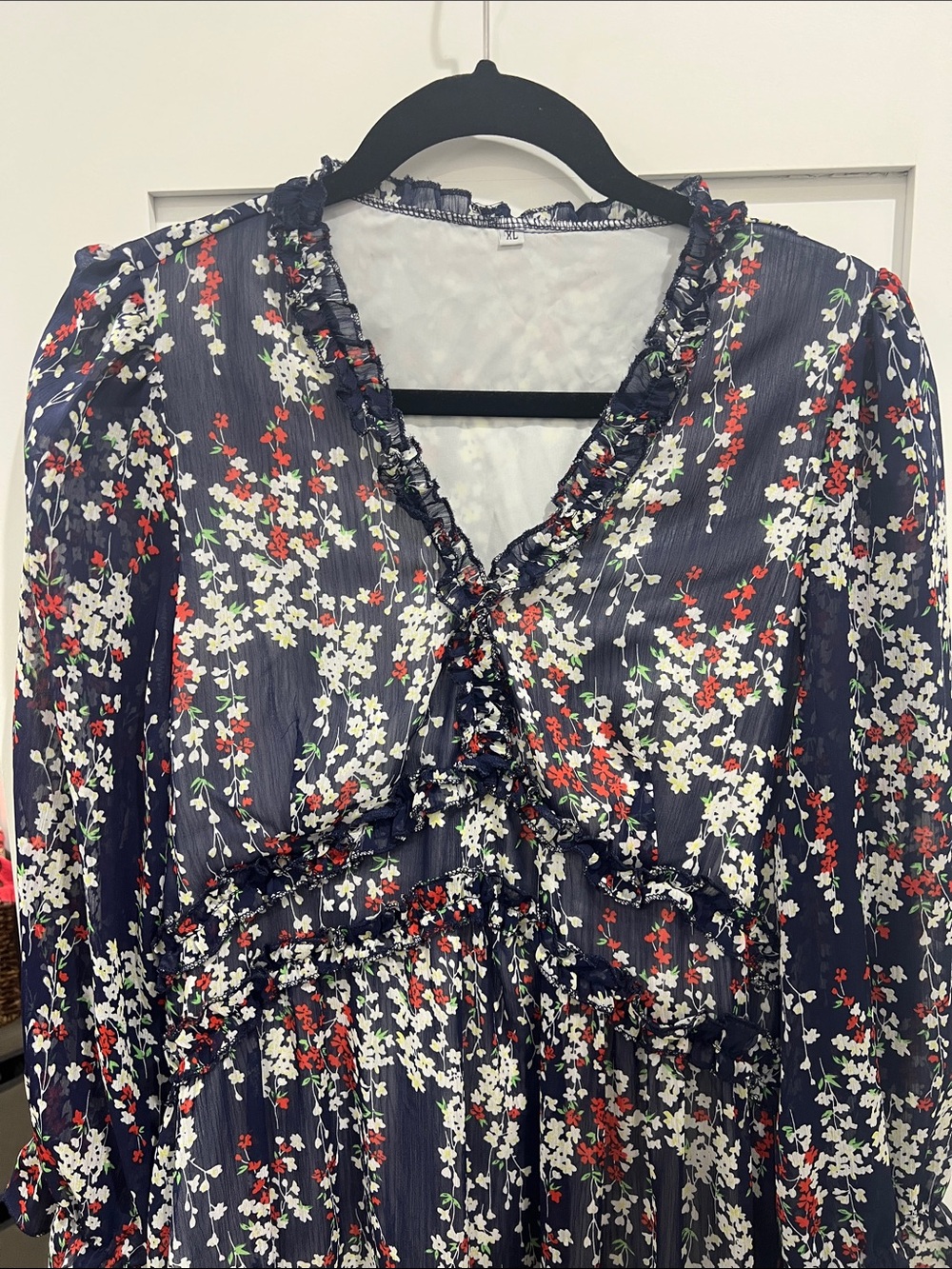 Amazon Essentials Navy Floral Ruffle Midi Dress - Picture 2 of 12
